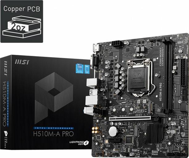 MSI H510M-A PRO Motherboard, Micro-ATX - Supports Intel Core 11th Gen Processors LGA 1200Socket Micro-ATX Intel H510 Chipset DDR4 Motherboard for Desktop