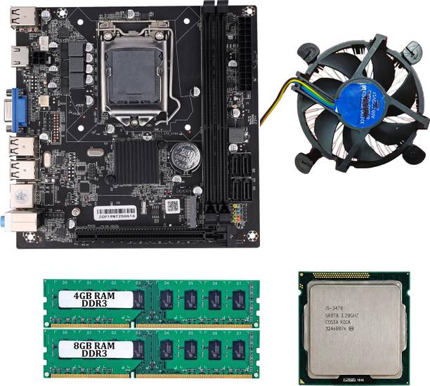 CPU WALA H61 Combo Motherboard with i5 3rd Gen Processor 12GB DDR3 RAM and Fan LGA 1155Socket Micro-ATX Intel H61 Chipset DDR3 Motherboard for Desktop