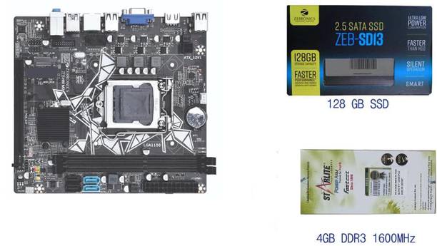 ZEBRONICS H81+128 GB SSD + 4GB starlite DDR3 RAM Combo set LGA 1150Socket ATX Intel H81 Express Chipset DDR3 Motherboard for Desktop