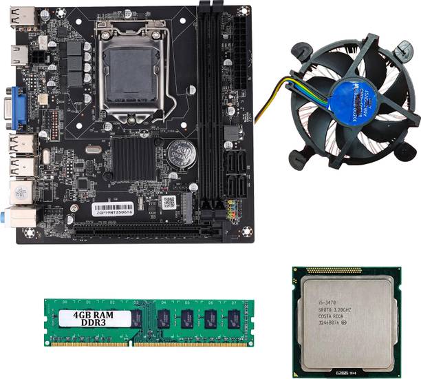 CPU WALA H61 Combo Motherboard with i5 3rd Gen Processor 4GB DDR3 RAM and Fan LGA 1155Socket Micro-ATX Intel H61 Chipset DDR3 Motherboard for Desktop