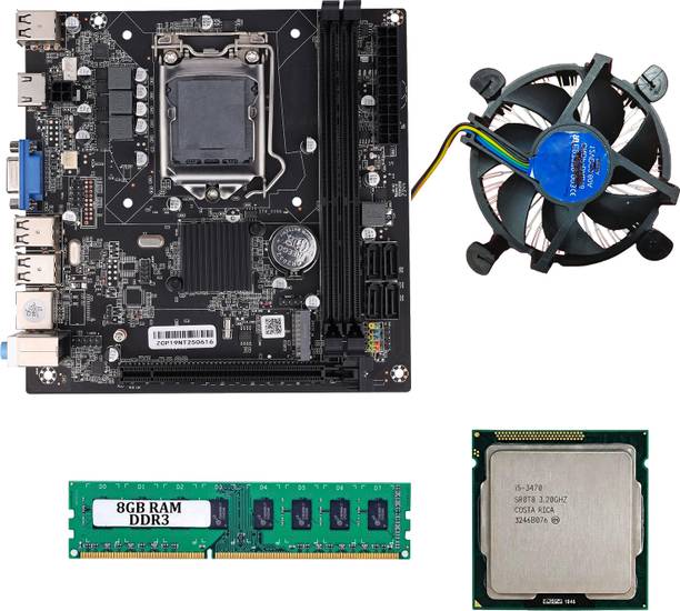 CPU WALA H61 Combo Motherboard with i5 3rd Gen Processor 8GB DDR3 RAM and Fan LGA 1155Socket Micro-ATX Intel H61 Chipset DDR3 Motherboard for Desktop