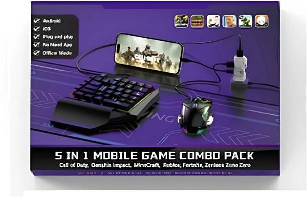 HG WORLD Gaming Keyboard Mouse Converter 5 in 1 Mobile Game Combo Pack RGB Keyboard Mouse Motion Controller