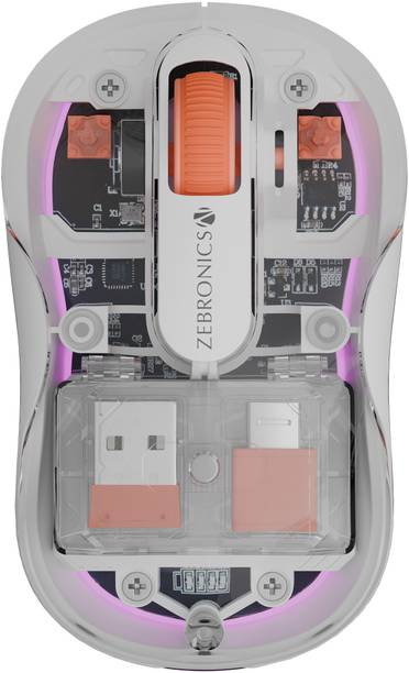 ZEBRONICS Sheer Plus Wireless Ambidextrous Optical Mouse Wireless Mouse, 3200DPI Silent, RGB, Dual BT, Dual Dongle USB-A&C 4 Buttons  with Bluetooth