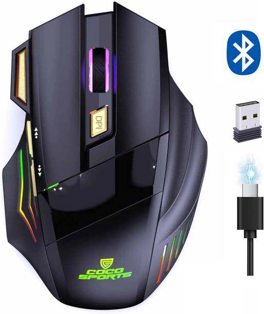 ELECTRO WOLF Dual Bluetooth+2.4 GHz Wireless Rechargeable |3200 DPI |7 Button |RGB LED Light Ambidextrous Optical  Gaming Mouse With Bluetooth