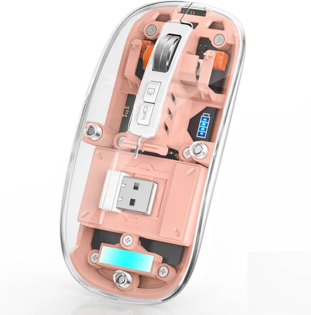 ELECTRO WOLF Bluetooth Wireless Tri-Mode (Dual BT5.1+2.4GHz) Transparent Silent Mouse Pink Ambidextrous Optical  Gaming Mouse With Bluetooth