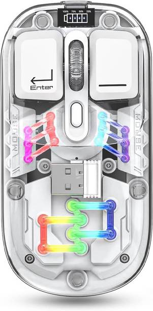TECPHILE Bluetooth Transparent Dual Mode Wireless Mouse with 11 Light Mode, Multi Device Wireless Ambidextrous Optical  Gaming Mouse  with Bluetooth