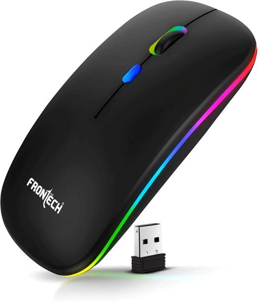 Frontech RGB Wireless Mouse – 2.4GHz/Bluetooth, 1600 DPI, Rechargeable Wireless Ambidextrous Optical Mouse  with Bluetooth