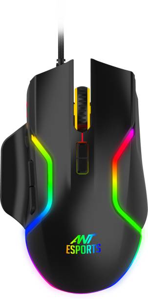 Ant Esports GM340 /Ergonomic design with braided cable,8 Programmable Buttons,upto 12800 DPI Wired Optical  Gaming Mouse