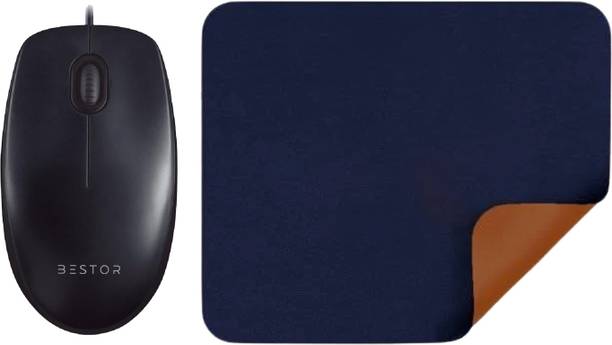 Bestor 2 in 1 COMBO wired Mouse with PU Vegan Leather Mouse Pad Non-Slip Rubber Base Wired Ambidextrous Laser Mouse