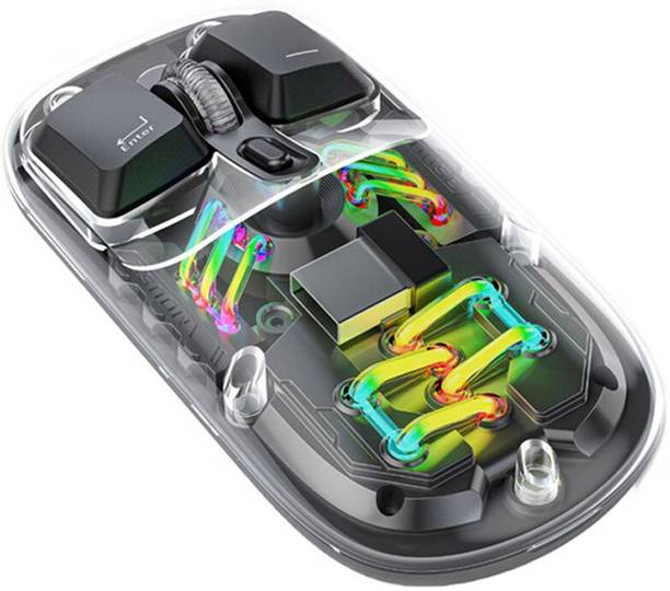 microware Transparent Wireless Mouse, Rechargeable, RGB Light Wireless Optical Mouse Wireless Ambidextrous Optical  Gaming Mouse  with Bluetooth