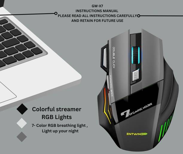 ENTWINO GW-X7- GREY WIRELSS GAMING MOUSE Wireless Right Handed Optical  Gaming Mouse  with Bluetooth