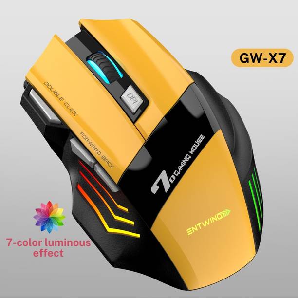 ENTWINO X7 YELLOW WIRELSS GAMING MOUSE Wireless Right Handed Optical Gaming Mouse with Bluetooth 2.4GHz Wireless, Yellow