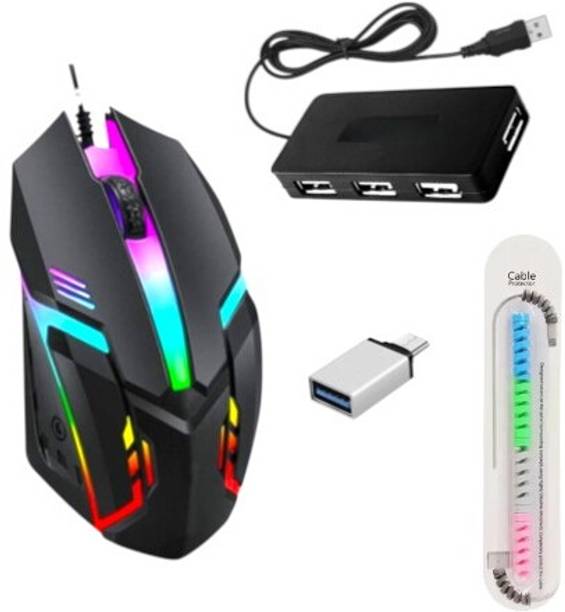 TechnCare ROBOT GAMING MOUSE WITH 4 PORT USB HUB CTYPE OTG ADAPTER AND WIRE PROTECTOR Wired Ambidextrous Optical Gaming Mouse