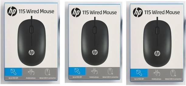 HP 115 USB SET OF 3 Wired Ambidextrous Optical Mouse