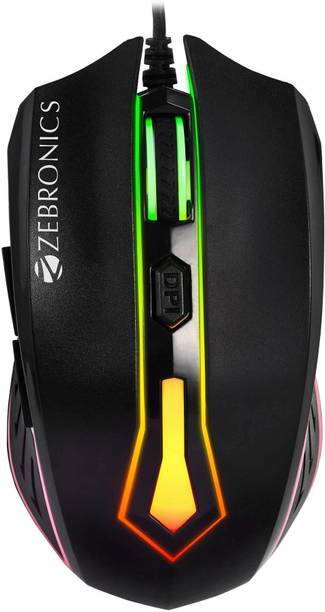 ZEBRONICS Sniper Wired Ambidextrous Optical  Gaming Mouse High Precision Gaming Mouse, 2400DPI, 6 Buttons, RGB Light, Weight Plug & Play