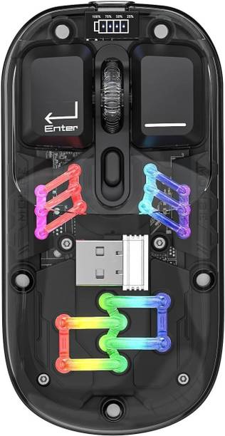 ELECTRO WOLF Transparent RGB Dual-mode 2.4GHz/BT5.0 Metal Roller Silent Power indicator light Wireless Ambidextrous Optical  Gaming Mouse  with Bluetooth