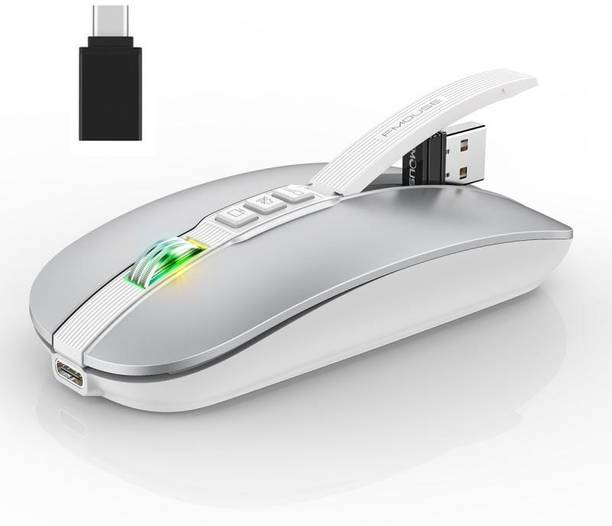 FKU F_MOUSE 2.4GHz Wireless + Bluetooth 5.1 Mouse, Dual Mode Slim Rechargeable Wireless Ambidextrous Optical  Gaming Mouse  with Bluetooth