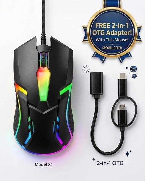 Rajguru RAJ X1 MOUSE with 2in 1 otg Wired Ergonomic Optical  Gaming Mouse