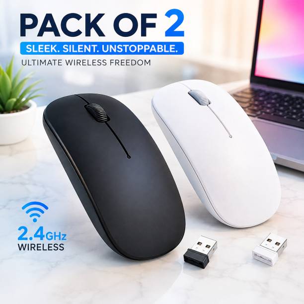 ABC DUO-GLIDE Pack of 2 Silent Wireless Mouse 2.4GHz Slim Optical Combo(WHITE+BLACK) Right Handed Optical Gaming Mouse