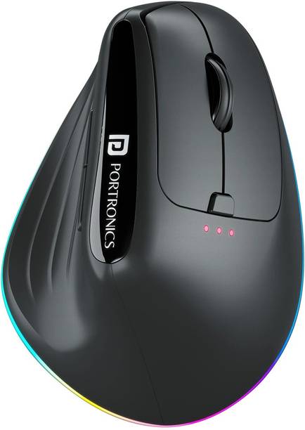 Portronics Toad Ergo 3 Ergonomic Wireless Mouse, RGB, 2400 DPI, BT & 2.4GHz, Rechargeable Wireless Right Handed Optical Mouse  with Bluetooth
