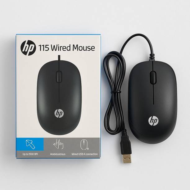 HP 115 / 1600 DPI Optical Tracking, Ambidextrous Wired Ambidextrous Optical Mouse