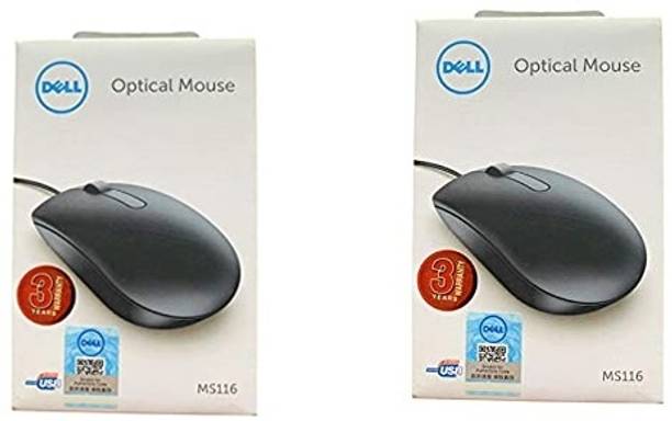 DELL MS116 OPTICAL MOUSE SET OF 2 Wired Ambidextrous Optical Mouse