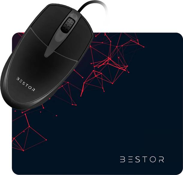 Bestor 2 in 1 combo wired Mouse with Gaming Mouse Mat Non-Slip Rubber Base Waterproof Wired Ambidextrous Laser Mouse