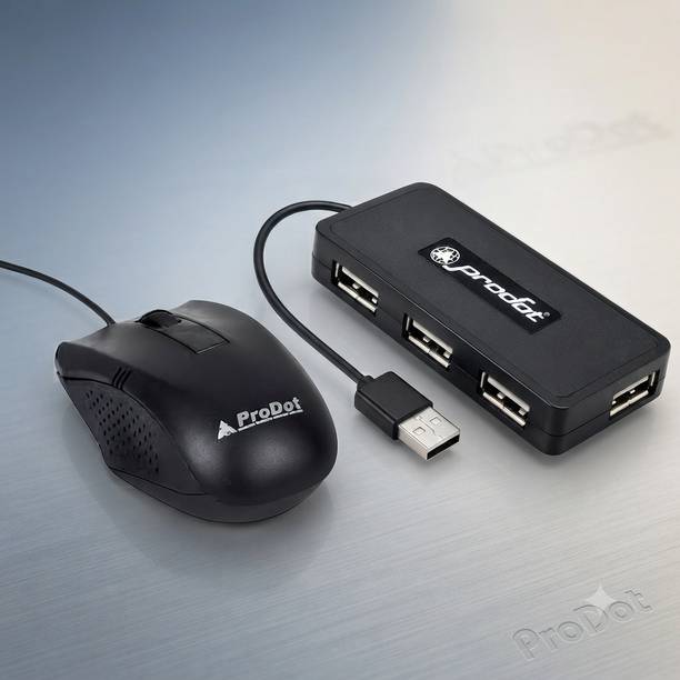 RB TECH WIRED MOUSE 4 PORT HUB COMBO PACK OF 2 Wired Ergonomic Optical  Gaming Mouse