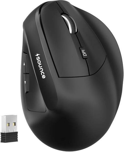 sounce ErgoFlow | SNC-ERGOFLOW-WIRLSMUS-BLK Ergonomic Optical Mouse Upto 4000 DPI Adjustable 6 Button Control Rechargeable Battery Ergonomic Design Noise Free Clicking Premium With Bluetooth