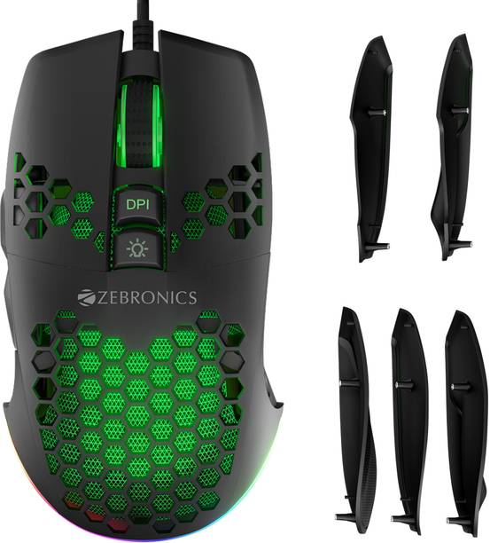 ZEBRONICS Crosshair Wired Ambidextrous Optical  Gaming Mouse Premium Gaming Mouse with 7200 DPI, Magnetic Side Plates, RGB