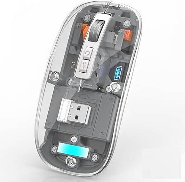 ZOROW Pureview Transparent Wireless and Bluetooth Rechargeable Mouse Wireless Ambidextrous Optical  Gaming Mouse  with Bluetooth