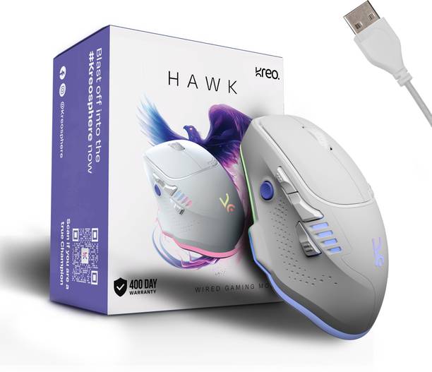 Kreo Hawk Wired Gaming Mouse, Programmable Buttons RGB Lighting, Adjustable DPI Wired Ambidextrous Optical  Gaming Mouse