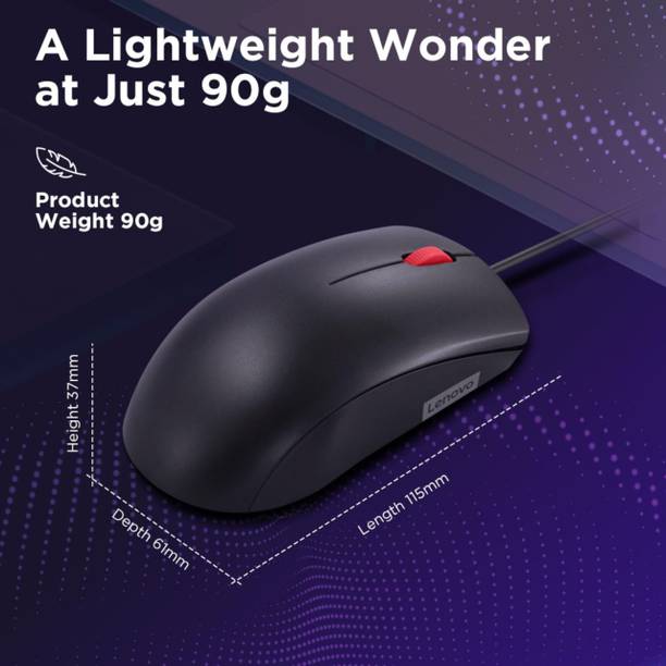 Lenovo 120 Wired Mouse Wired Ambidextrous Optical Gaming Mouse  (USB 3.0, Black)