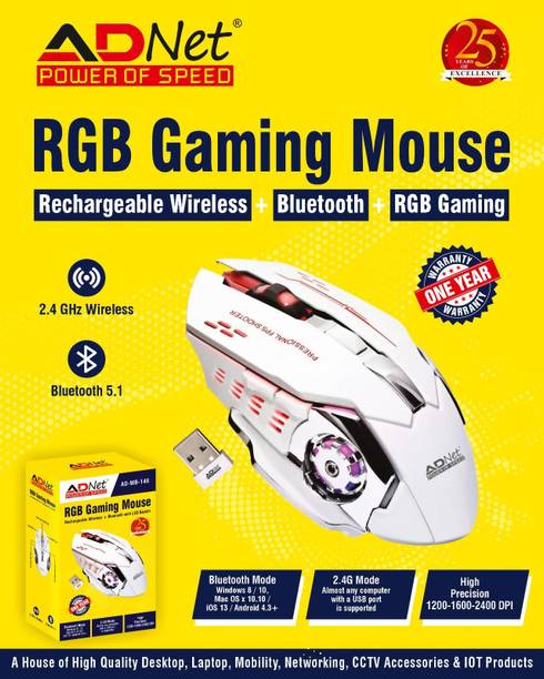 ADNet Dual-Mode RGB Wireless Gaming Mouse Wireless Ambidextrous Optical  Gaming Mouse  with Bluetooth