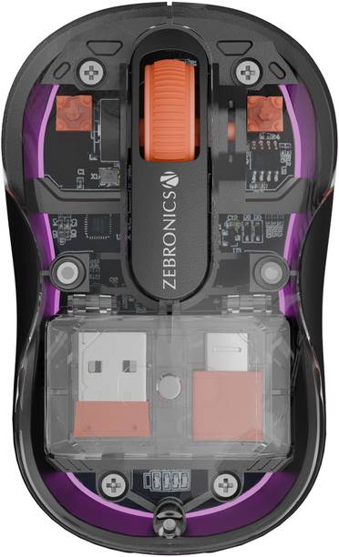ZEBRONICS Sheer Plus Wireless Ambidextrous Optical Mouse Wireless Mouse, 3200DPI Silent, RGB, Dual BT, Dual Dongle USB-A&C 4 Buttons  with Bluetooth