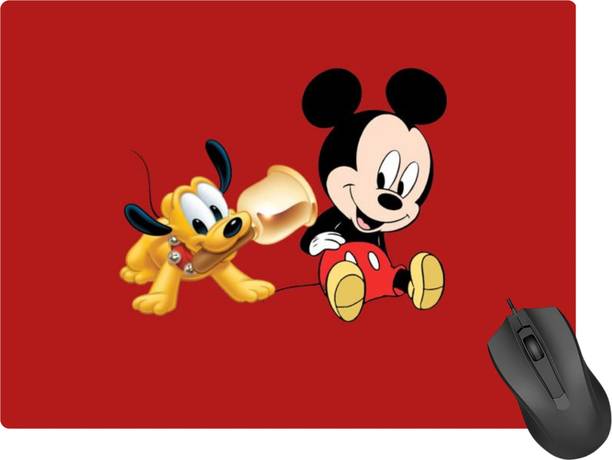 SuperiorFH Gaming Mouse Pad – (9 inch x 7 inch) Mickey Mouse And Pluto (Red) Non Slip Base Mousepad