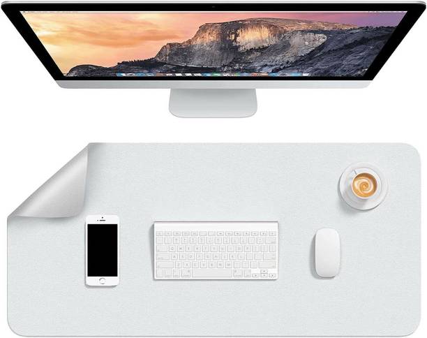 SYGA Waterproof Non-Slip Desk Mat Blotters on Desk Top Laptop Computer Gaming Keyboard Mouse Pad Desk Writing Mat Cover for Office & Home ( White & Silver,90*45 CM) Mousepad