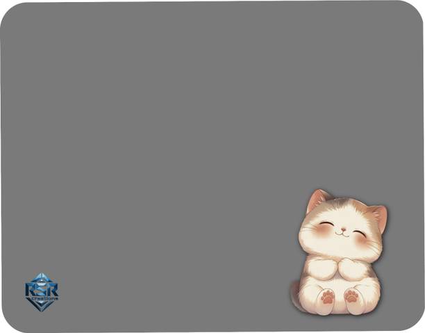 RSRCreations Cute Cat Gry Colour Premium Printed Mousepad Non Slip Base Mousepad
