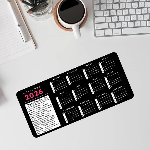 Sigma One 2026 Calendar Black Keyboard Mouse Pad Mat - Anti-Slip & Waterproof Non Slip Base Mousepad