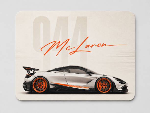 Mr. SnapMart White Orange Sports Car Printed Mouse Pad Non Slip Base Mousepad