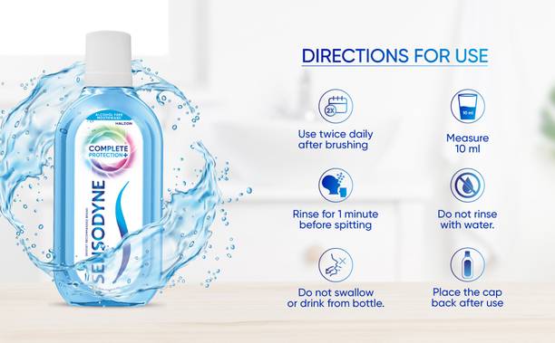 SENSODYNE Alcohol-Free Oral Rinse | Fresh Breath | Fluoride for Enamel Strength Bottle - Rapid Relief COOL MINT