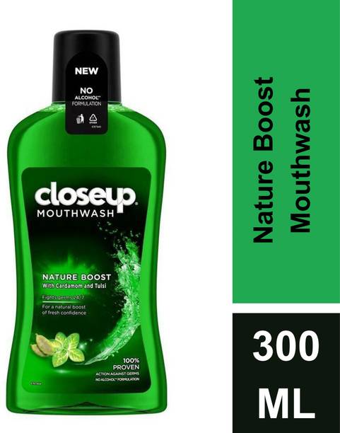 Closeup Nature Boost Fight Germs 24/7 Mouthwash - Nature Boost, cardamom, pure tulsi