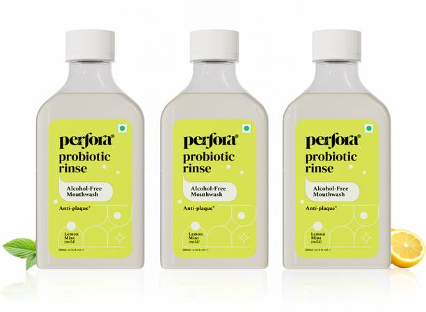 Perfora Alcohol Free Mouth Freshener with Probiotics, Hyaluronic Acid, & Vitamin C - Lemon Mint Flavor, Mouthwash, Pack Of 3