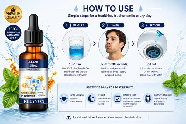 Kelyvon Beetakt Mint & Bee Venom Oral Mouthwash for Fresh Breath, Teeth Care - MINT