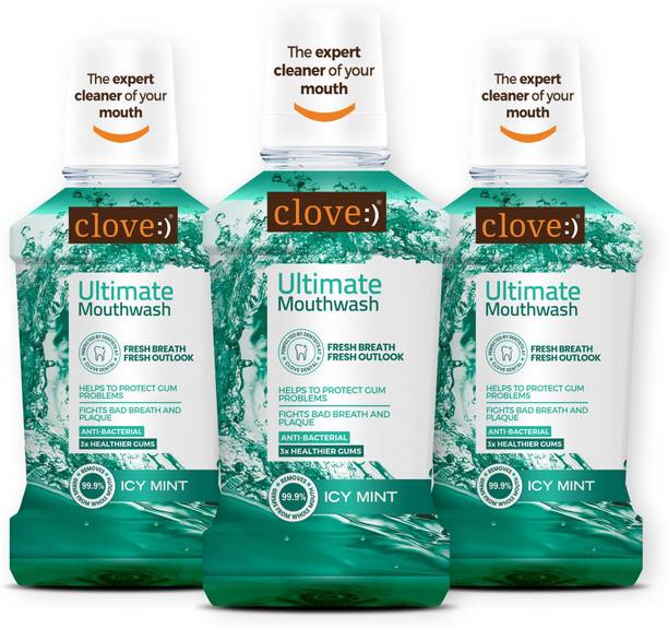 Clove Ultimate Antibacterial Mouthwash Kills 99.0% Germs & Prevents Bad Breath - Cool Mint