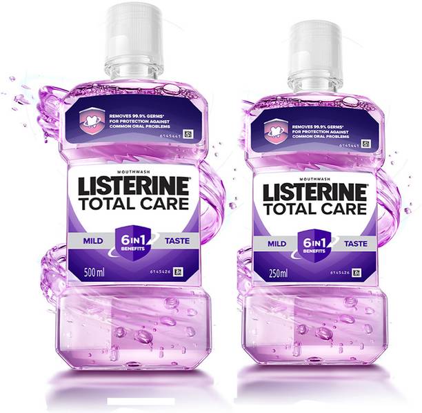 LISTERINE Total Care Mild Taste Mouthwash| Removes 99.99% germs| Home & Travel Combo - Mild Taste