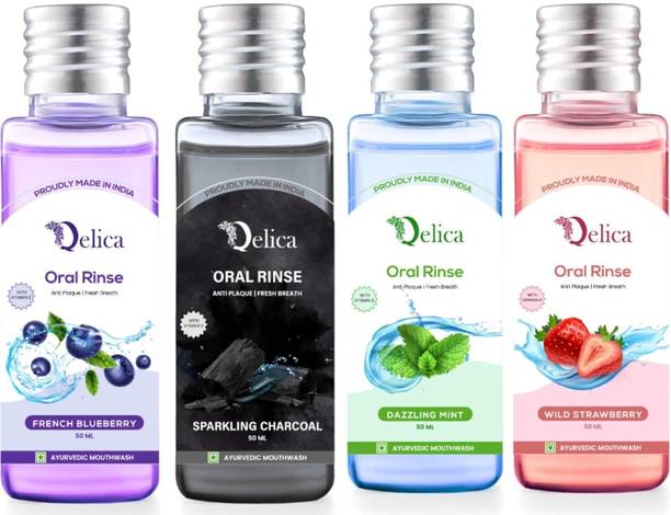 Qelica Mouthwash with Vitamin-E Kills 99.0% Germs, Prevents Bad Breath - 4 Flavour, Trial Pack