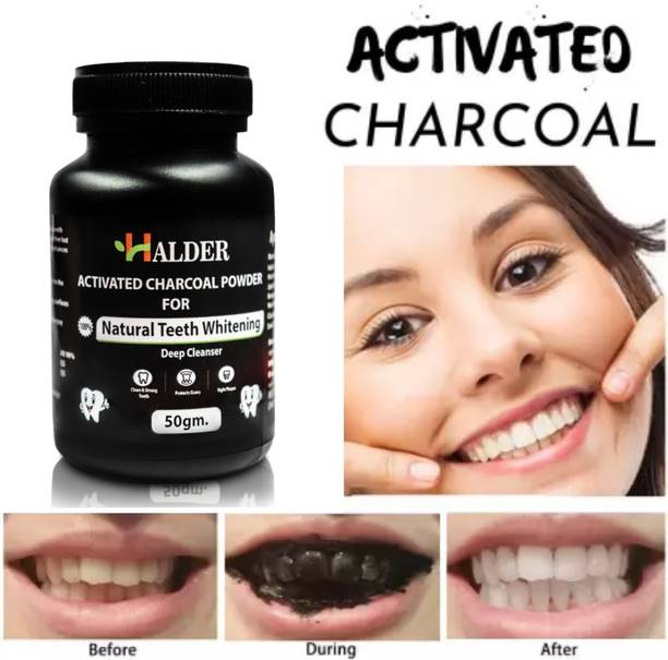 HALDER Activated Charcoal Powder for Teeth Whitening | 50grams | Pack of 2 Teeth Wipe