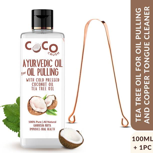 COCO CRUSH Ayurvedic Coconut Oil for Oil Pulling & Copper Tongue Cleaner, Cold-pressed - Coconut Oil, Tea Tree Oil