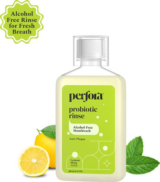 Perfora Alcohol Free Mouth Freshener with Probiotics, Hyaluronic Acid, & Vitamin C - Lemon Mint, Mouthwash